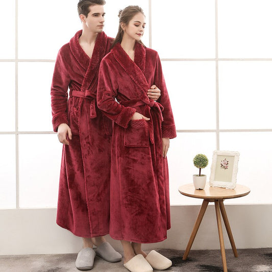 Bata de franela de talla grande para amantes, bata de baño extra larga y cálida para hombres y mujeres, bata de baño tipo kimono gruesa de invierno, bata de baño para hombres