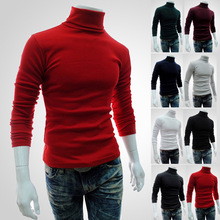 Camiseta de color sólido de nuevo estilo para hombre, suéter de cuello alto y manga larga para otoño e invierno, jersey coreano 