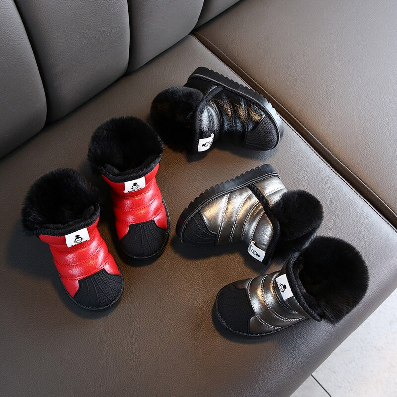 Botas de nieve de invierno para bebés y niños, botas cálidas para exteriores, botas de felpa antideslizantes e impermeables para niños, zapatos de algodón para bebés