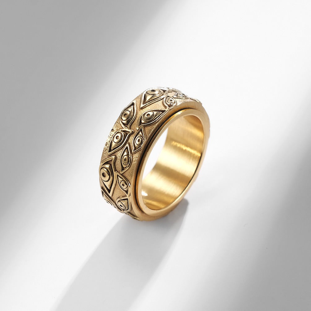 Anillo de acero inoxidable con diseño de ojo para hombre que se puede girar para mover el anillo de dedo de acero de titanio vintage, joyería para la mano