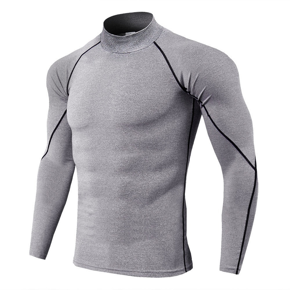 Camiseta deportiva de manga larga con cuello alto para hombre, para correr, para otoño e invierno, elástica, de secado rápido, con cuello alto 