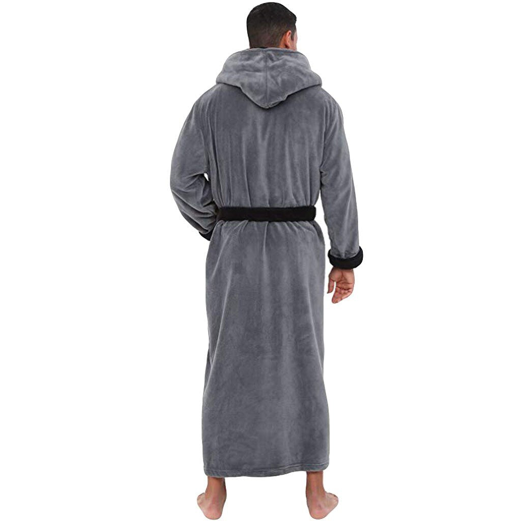 Albornoz de hombre Albornoz de invierno alargado de felpa para hombre Albornoz de manga larga Ropa de casa Abrigo