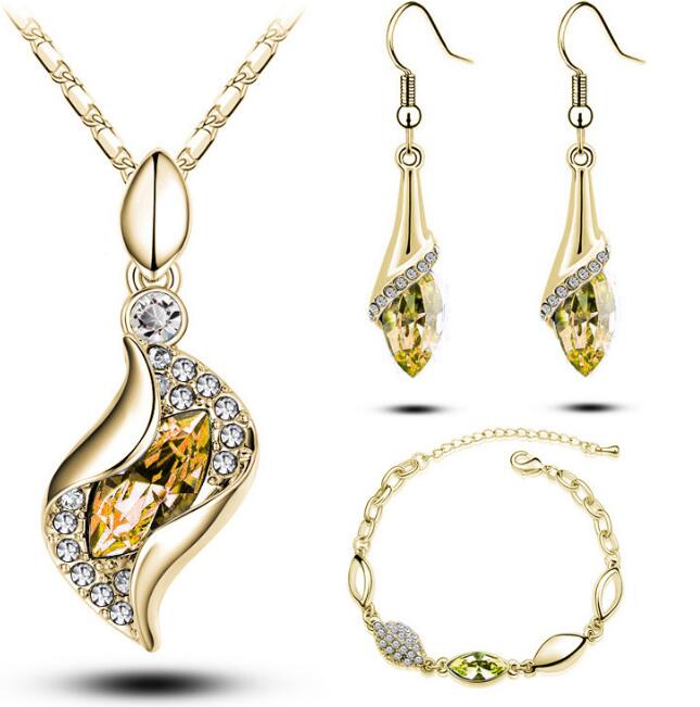 A Gold Filled Colorful Austrian Crystal Drop Jewelry Sets