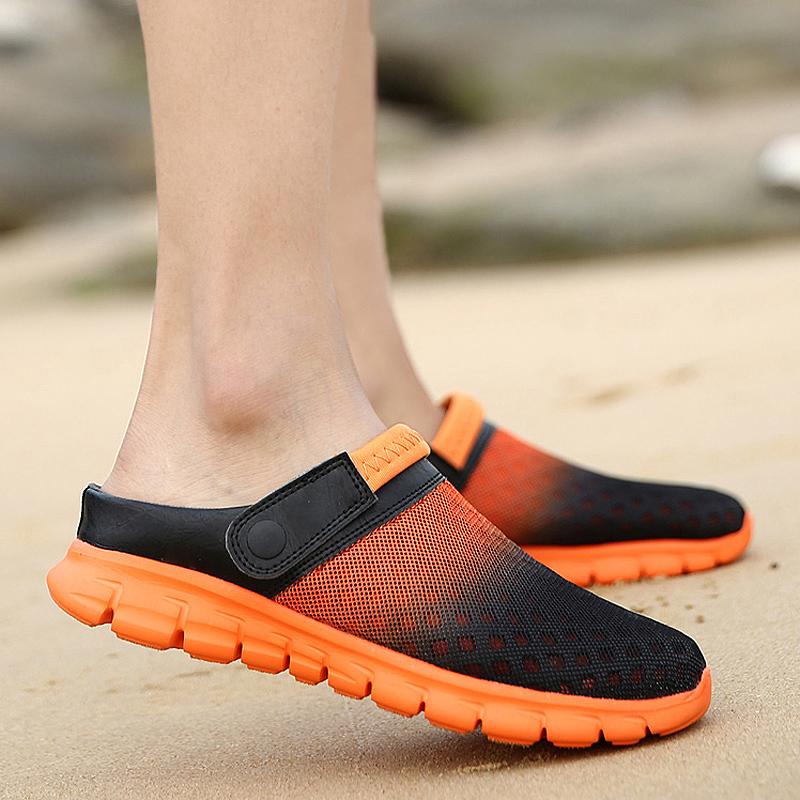 Summer Sandals Men Mesh Shoes Mules Clogs Breathable Beach Slippers Male Water Hollow Aqua Wading Chaussure Homme