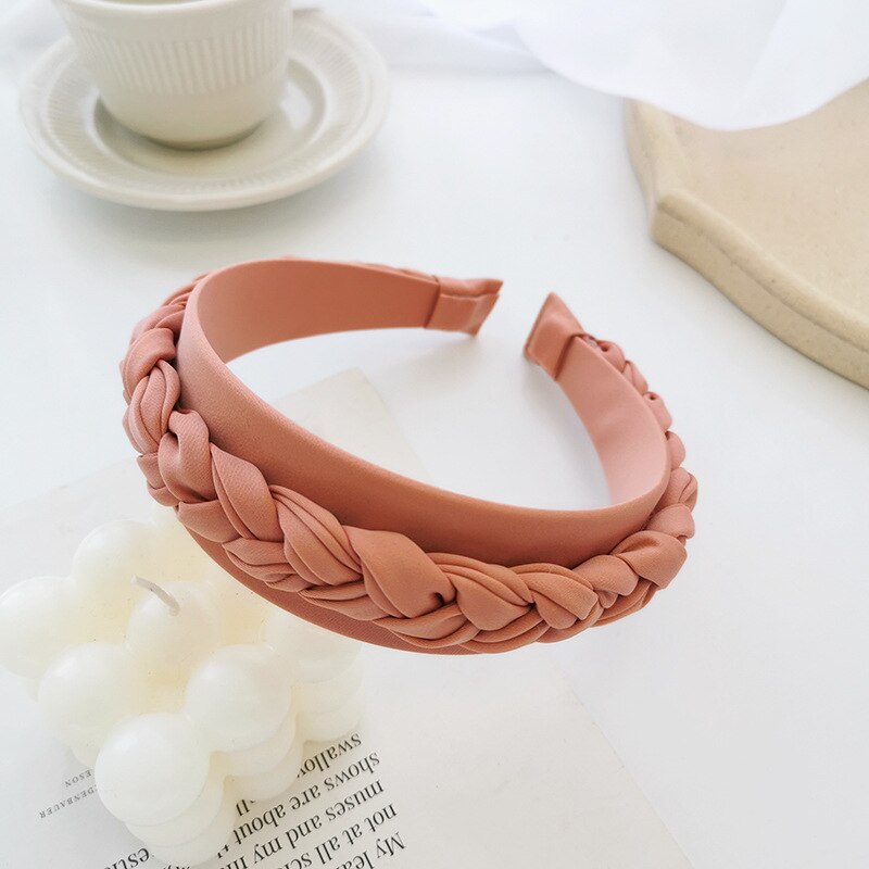 New Hair Hoop Solid Color Fabric Braided Braid Hair Accessories Headband Ladies Wide-Brimmed Hair Bundle