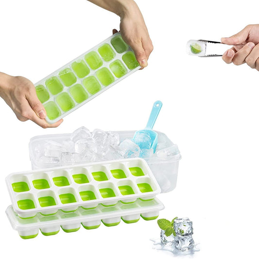 Molde para cubitos de hielo cuadrados con tapa, apto para uso alimentario, con fondo suave, para hacer cubitos de hielo, caja de hielo, juego de pinzas para hielo