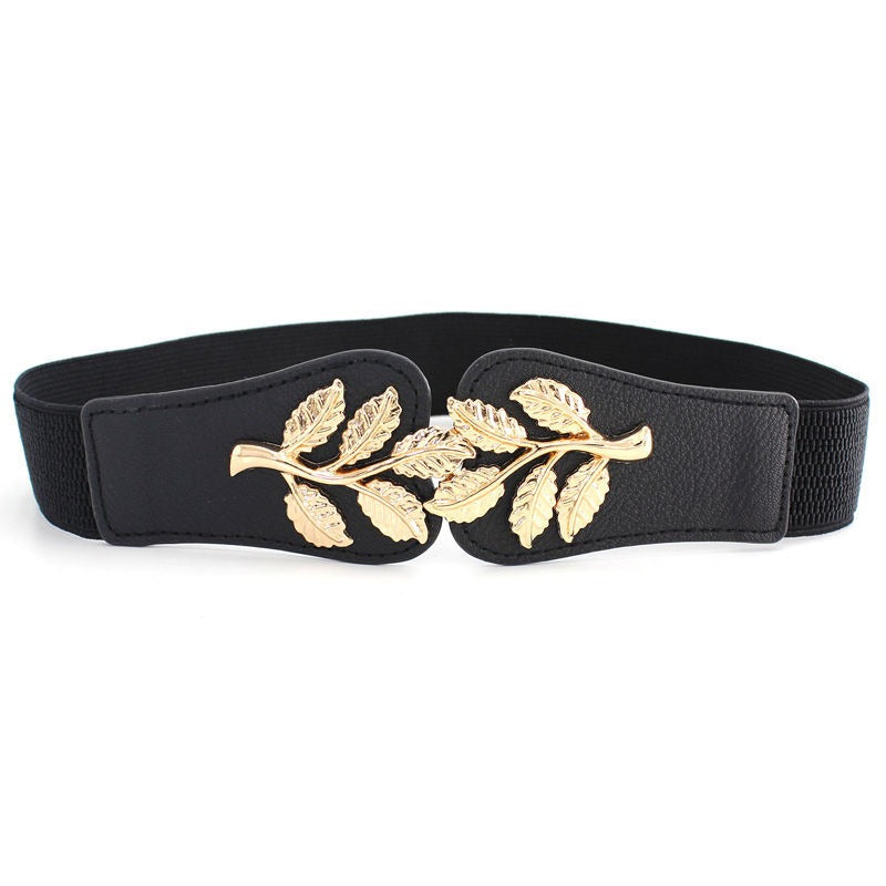 New Dress Decorative Belt Women Simple Elastic Waist South Korean Small Leaves Buckle Elastic Thin Waist Cover