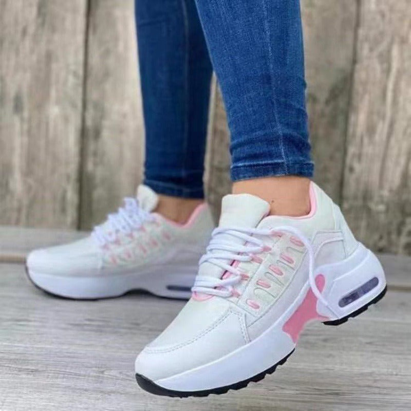 Nuevos zapatos deportivos grandes para mujer, zapatos casuales de tacón de cuña con punta redonda y tejido volador para mujer