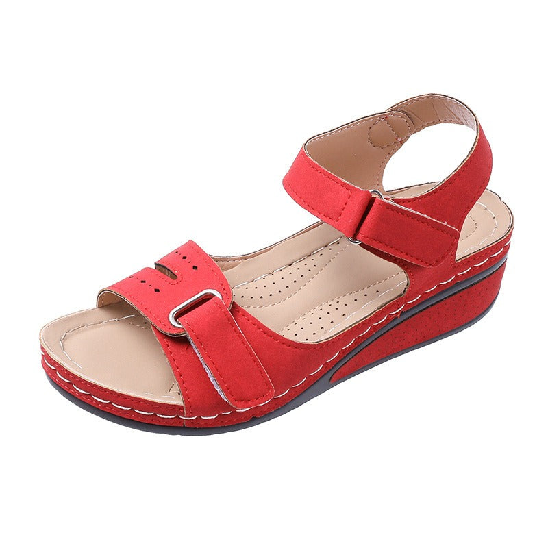 New Type Sandals Womens Flat Bottom Velcro Fish Mouth Thick Bottom Large One Word Strap Sandals