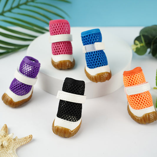 Pet Summer Hollow Puppy Dog Teddy Shoes Breathable Mesh 4pcs