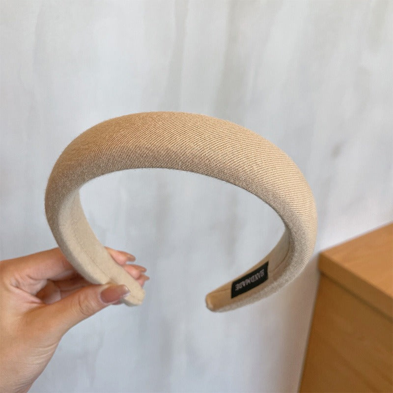 Milk Coffee Color Sponge Hair Hoop Net Red Simple Temperament Solid Color Head Hoop Khaki Thickened Girl Hair Clip