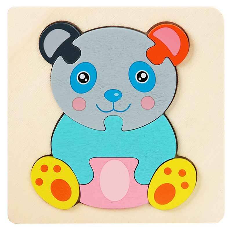 Wooden Small Puzzle Young Children Early Education Puzzle Card Buckle Three-Dimensional Animal Cartoon Shape Matching Puzzle Board Toys