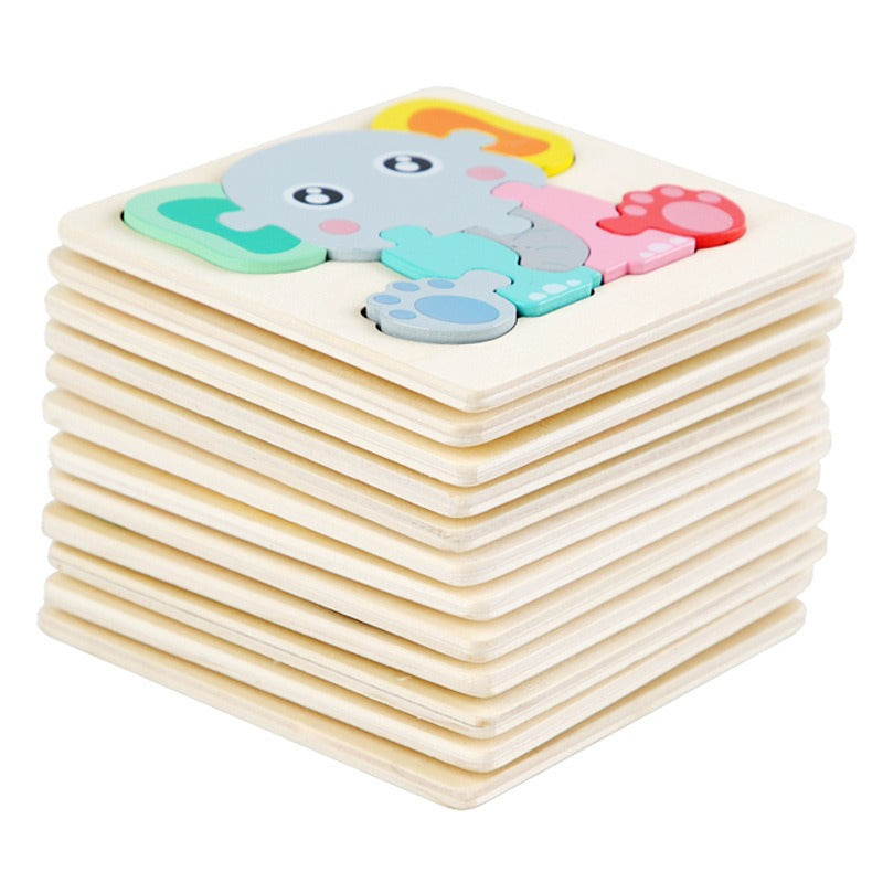 Wooden Small Puzzle Young Children Early Education Puzzle Card Buckle Three-Dimensional Animal Cartoon Shape Matching Puzzle Board Toys