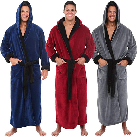 Albornoz de hombre Albornoz de invierno alargado de felpa para hombre Albornoz de manga larga Ropa de casa Abrigo