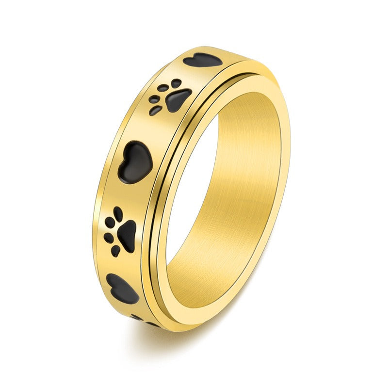 Nuevo anillo giratorio con estampado de amor, encantador anillo para dedo de estilo frío de acero inoxidable para damas, accesorios