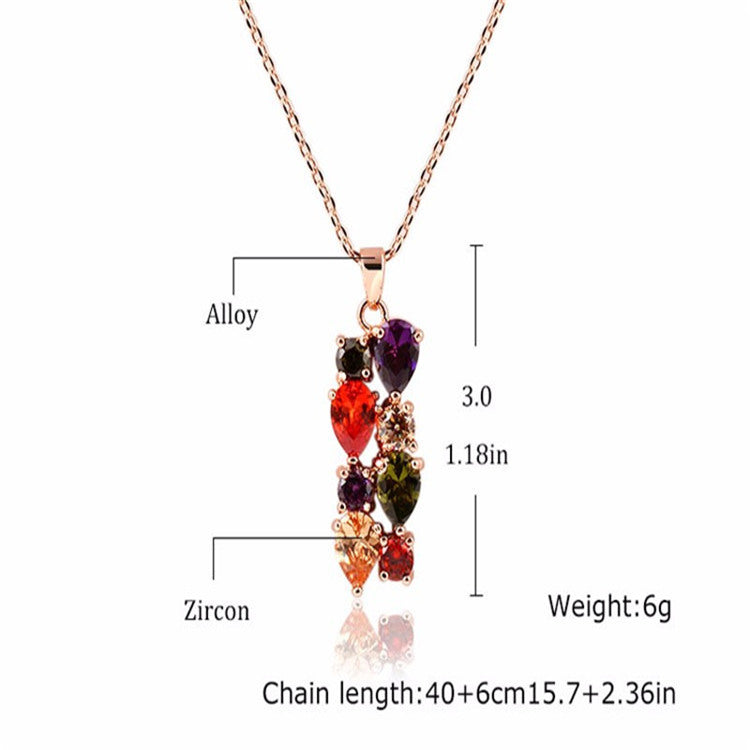 Jewelry Boutique Set Mona Lisa Zircon Necklace Earrings Colorful Necklace Earrings Two Piece Set