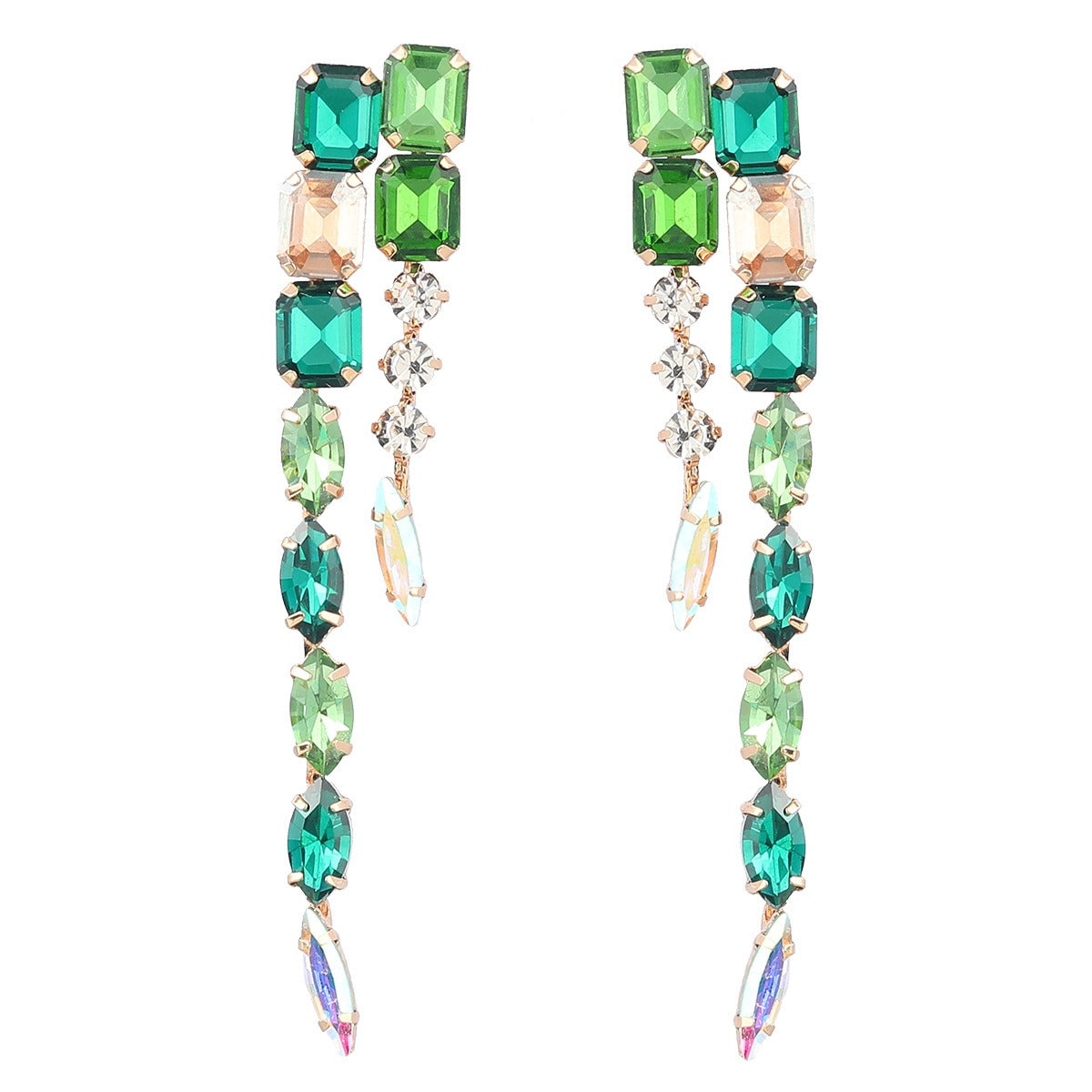 Fashion Color Diamond Series Alloy Inlaid Diamond Double layer Geometric Long Earrings Women's Earrings