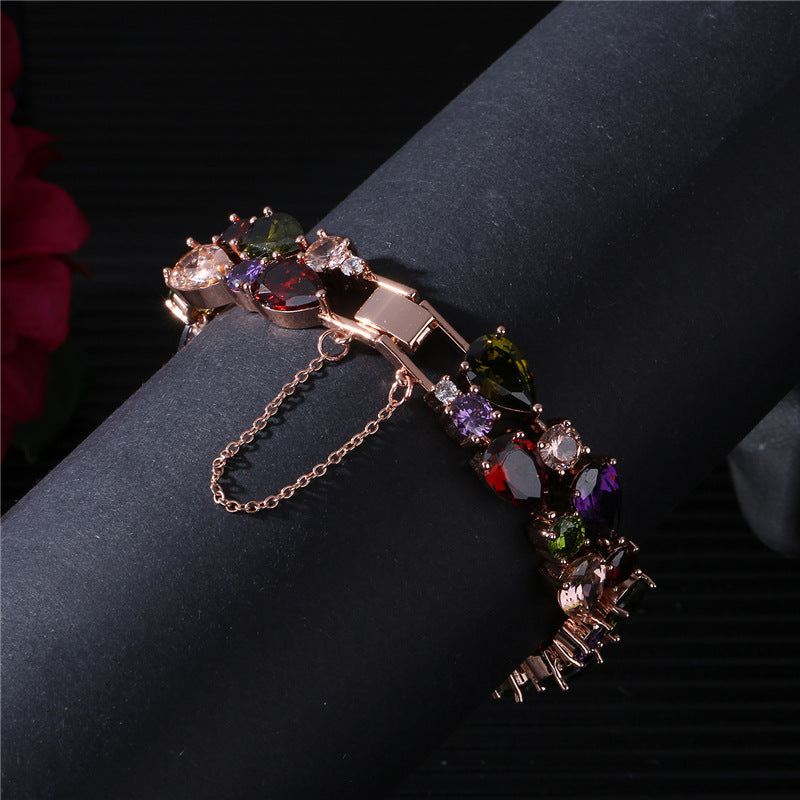 Mona Lisa Colorful Zircon Bracelet Colorful Rose Gold Bracelet Stall Boutique Exaggerated Jewelry