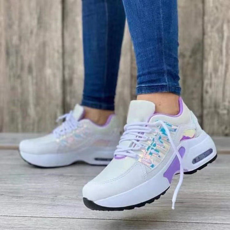 Nuevos zapatos deportivos grandes para mujer, zapatos casuales de tacón de cuña con punta redonda y tejido volador para mujer