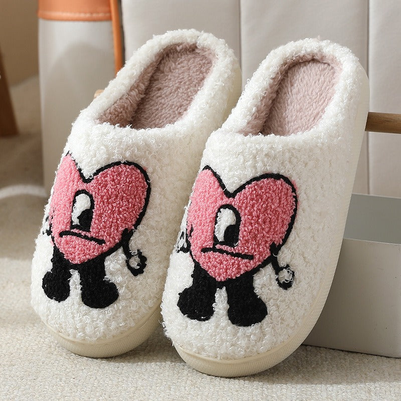 Zapatillas de algodón para parejas de otoño e invierno, versión coreana, adorables zapatillas de suela gruesa con dibujos animados para el hogar 