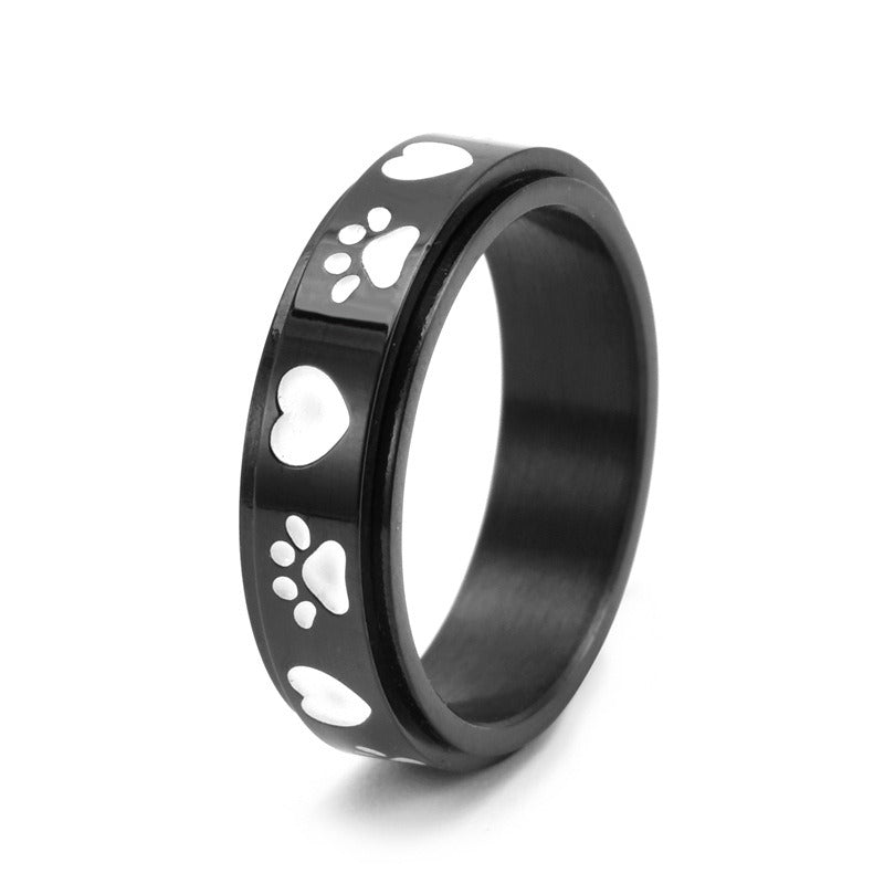 Nuevo anillo giratorio con estampado de amor, encantador anillo para dedo de estilo frío de acero inoxidable para damas, accesorios