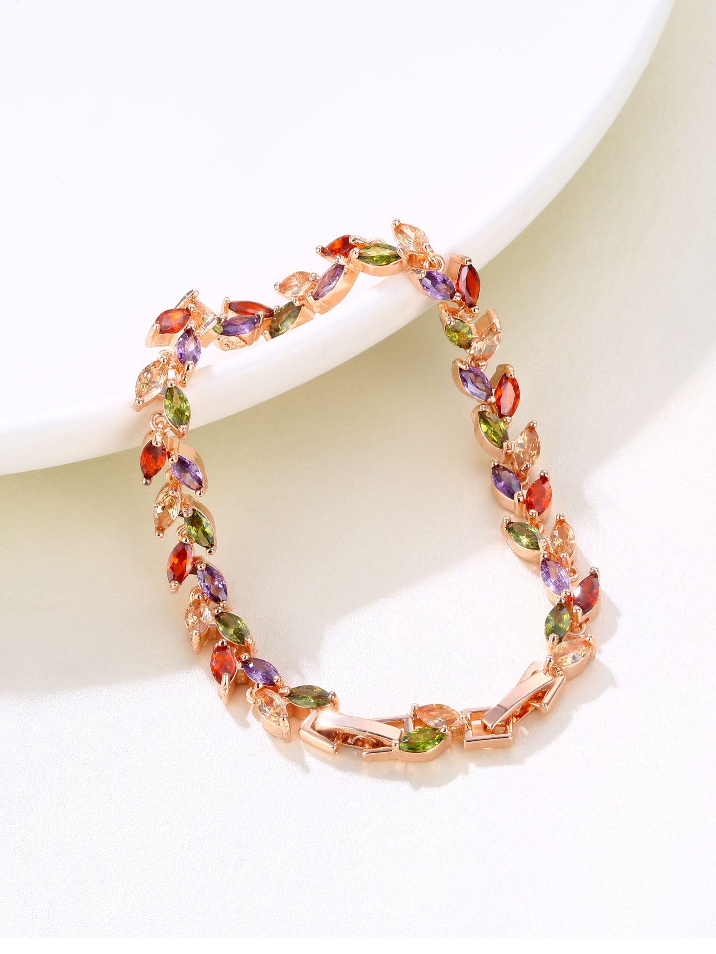 Bracelet Jewelry Fashion Colorful Crystal Willow Leaf Bracelet Copper Zircon Bracelet