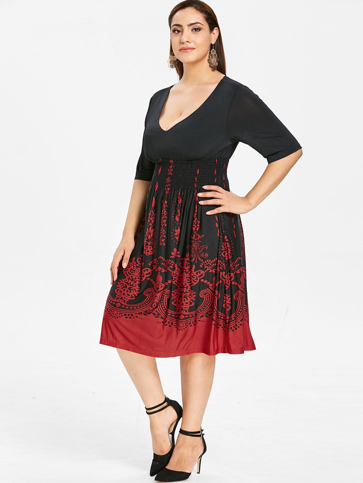 Plus Size Shirred Graphic Dress