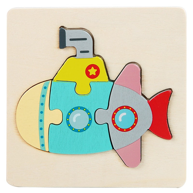 Wooden Small Puzzle Young Children Early Education Puzzle Card Buckle Three-Dimensional Animal Cartoon Shape Matching Puzzle Board Toys