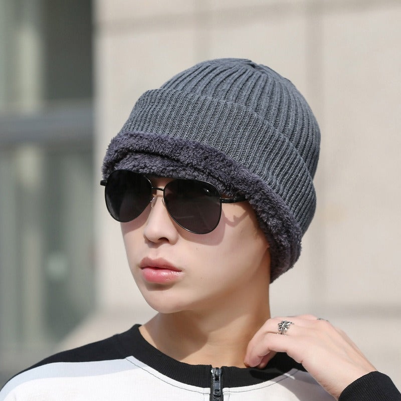 Men's Hat Winter Thickening Warm Woolen Cap Cycling Face Protection Against Cold Cotton Knitted Cap