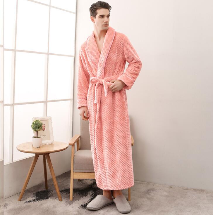 Winter Male Femlae Bathrobe Flannel Thick Robe Long Sleeve Soft Warm Bathrobe Men Women Home Wear Gown Robes Dressing Gown