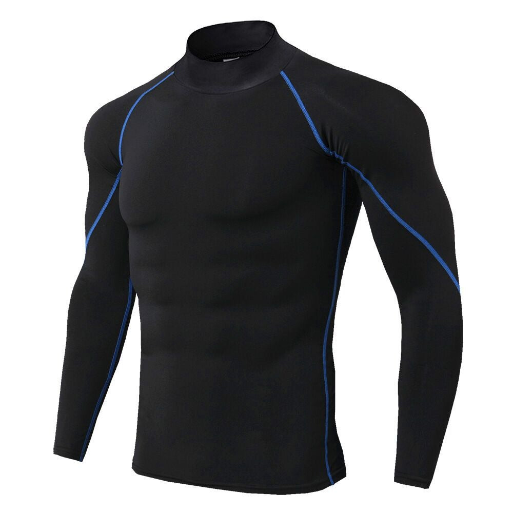 Camiseta deportiva de manga larga con cuello alto para hombre, para correr, para otoño e invierno, elástica, de secado rápido, con cuello alto 