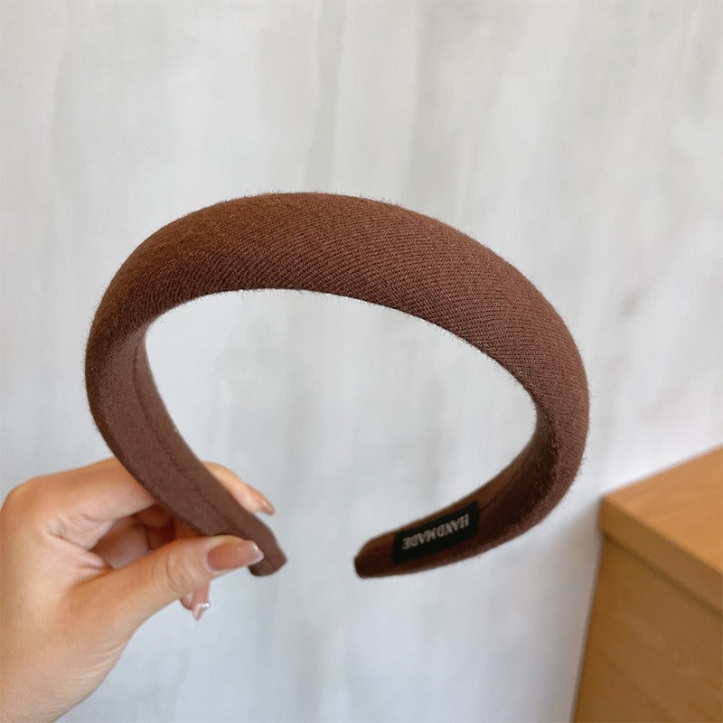 Milk Coffee Color Sponge Hair Hoop Net Red Simple Temperament Solid Color Head Hoop Khaki Thickened Girl Hair Clip