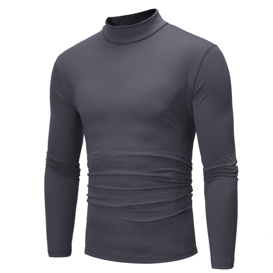 New Autumn And Winter Men's Casual Solid Color High Collar Men's Slim Long Sleeved T-Shirt Bottoming Shirt