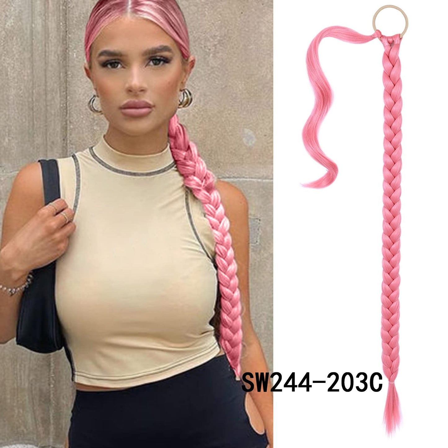 Peluca de fibra química de nueva moda con trenza falsa, extensiones de cabello trenzado largo para mujer, extensiones de cabello tipo banda para el cabello, peluca trenzada, cola de caballo