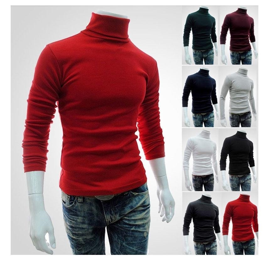 Camiseta de color sólido de nuevo estilo para hombre, suéter de cuello alto y manga larga para otoño e invierno, jersey coreano 