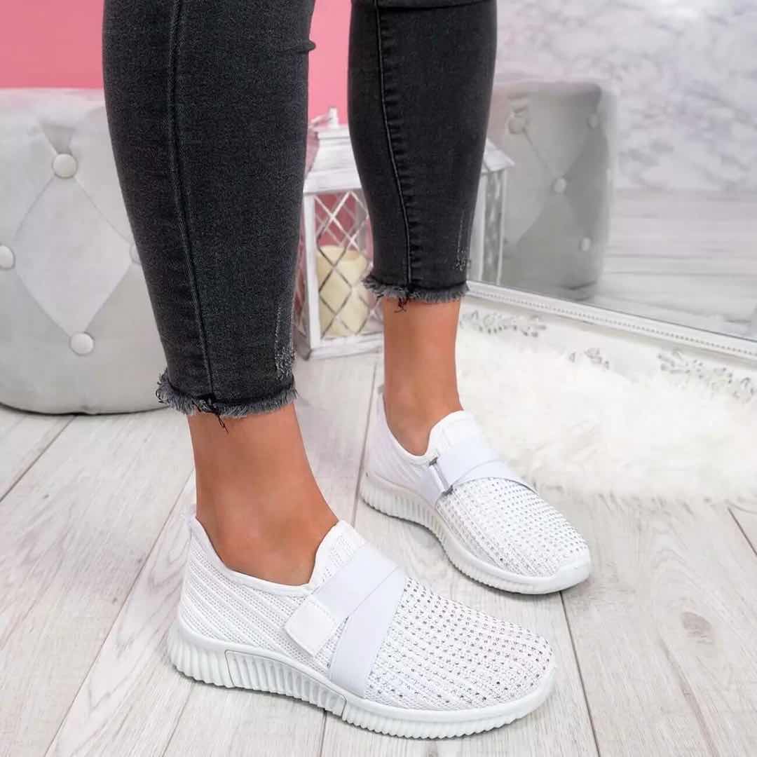 Zapatillas de deporte para mujer, nuevas, con brillantes diamantes de imitación, zapatos para mujer, sin cordones, suela cómoda, para correr y caminar, zapatos deportivos planos para mujer 