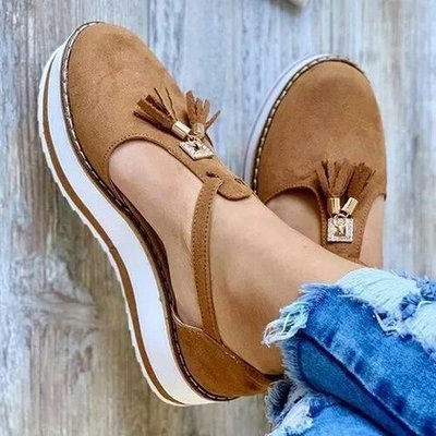 Casual Shoes Flat Large Size Women's Shoes Sandals Tassel Thick Sole Women's Shoes Thick Sole Tassel Buckle Ladies Casual Sandals Women's Shoes