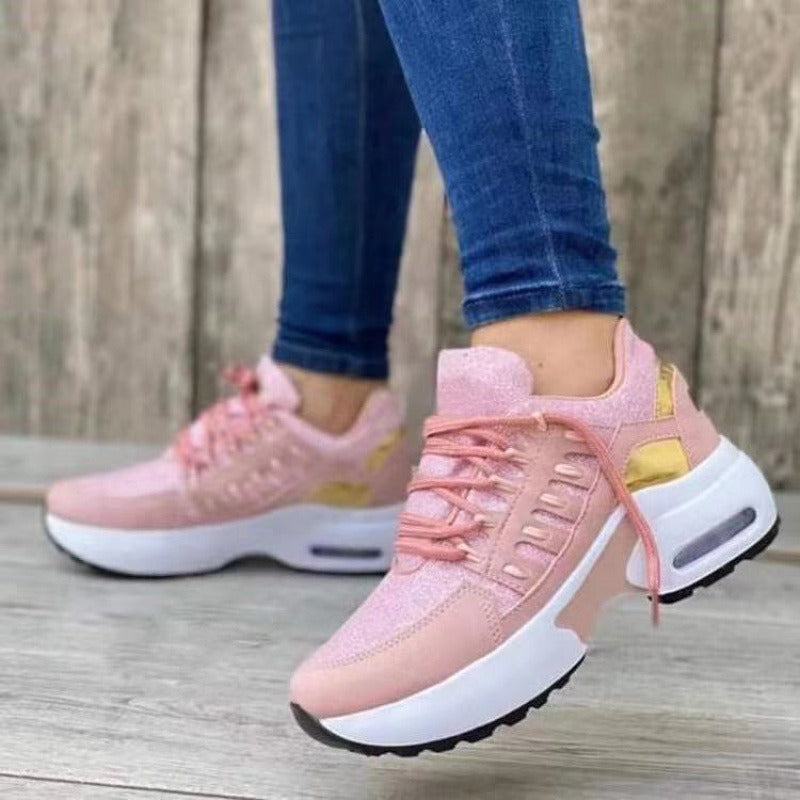 Nuevos zapatos deportivos grandes para mujer, zapatos casuales de tacón de cuña con punta redonda y tejido volador para mujer