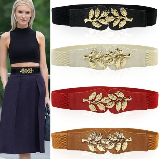 New Dress Decorative Belt Women Simple Elastic Waist South Korean Small Leaves Buckle Elastic Thin Waist Cover