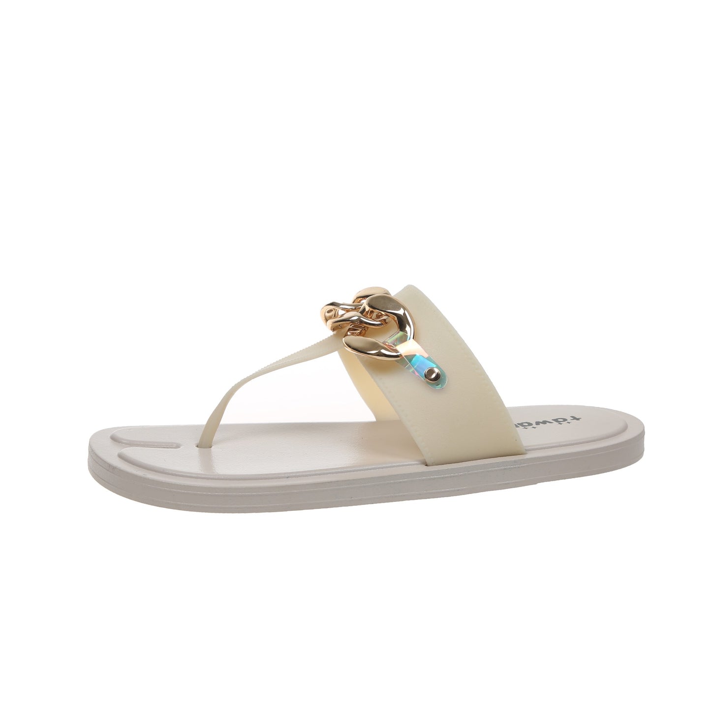 TAWANA - Chanclas de verano con cadena de imitación, tipo T, suela plana, zapatillas de moda para exteriores, zapatos de mujer de moda