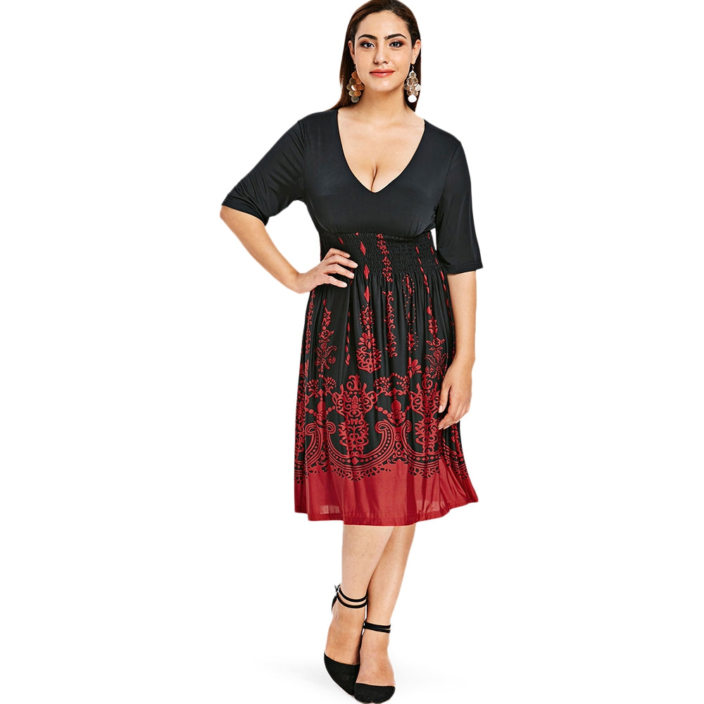 Plus Size Shirred Graphic Dress