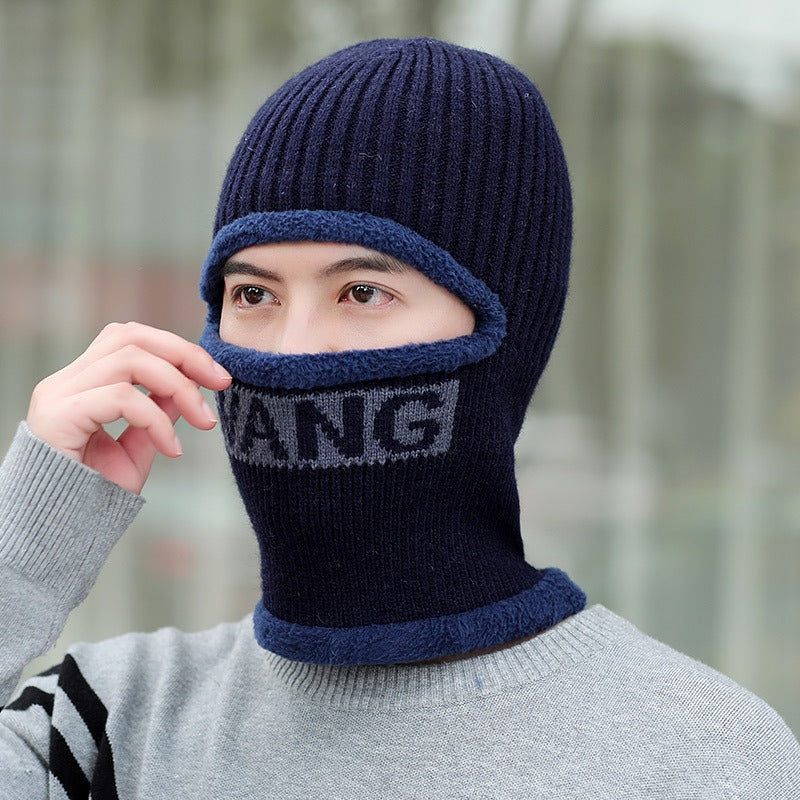 Gorro de hombre de invierno grueso y cálido de lana para ciclismo, protección facial contra el frío, gorro de punto de algodón 