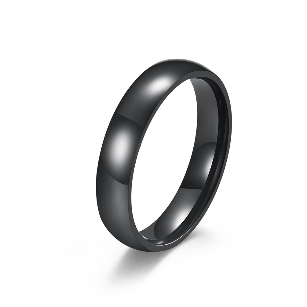 Anillo de cola de pareja individual para hombre y mujer, de acero de titanio brillante, curvado por dentro y por fuera, con espejo brillante chapado en oro negro