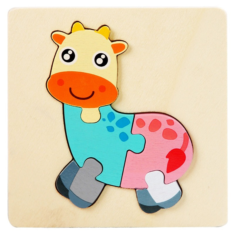 Wooden Small Puzzle Young Children Early Education Puzzle Card Buckle Three-Dimensional Animal Cartoon Shape Matching Puzzle Board Toys