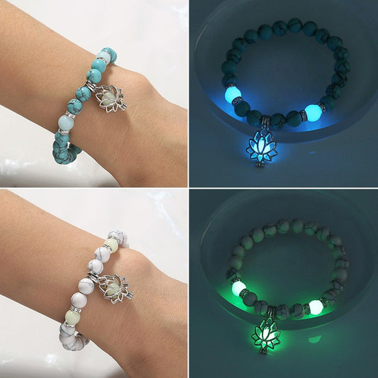 Nueva pulsera de yoga con loto turquesa brillante, accesorios de moda fluorescentes multicolores para hombres y mujeres