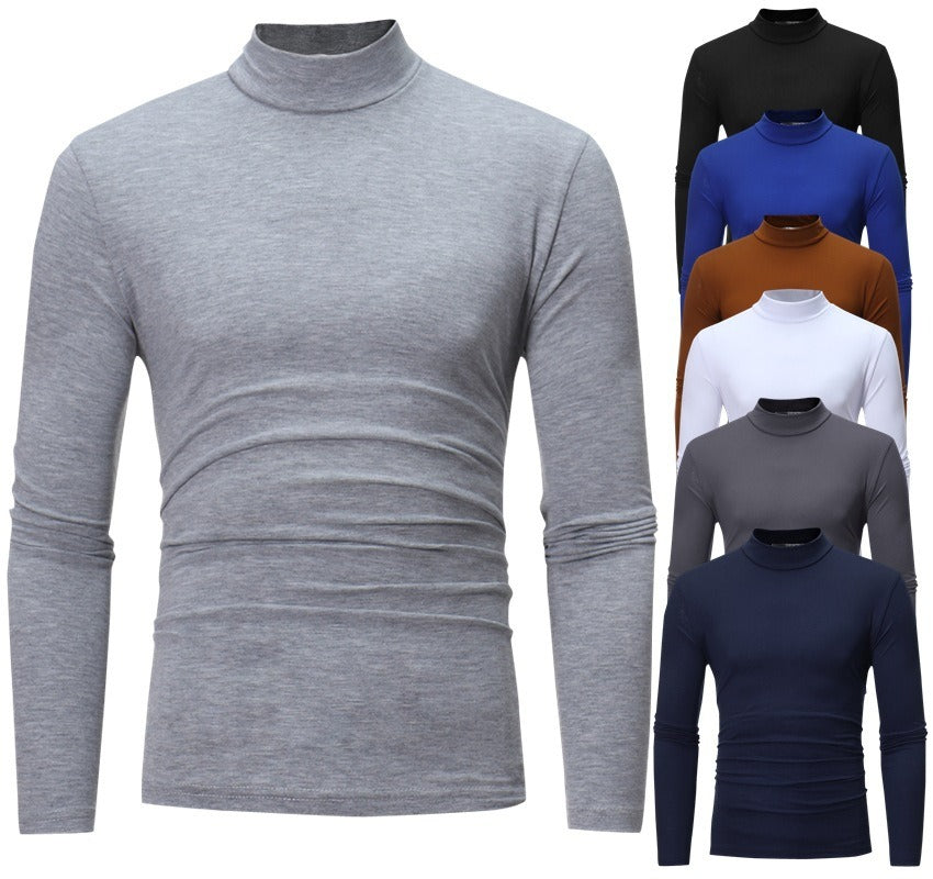 New Autumn And Winter Men's Casual Solid Color High Collar Men's Slim Long Sleeved T-Shirt Bottoming Shirt