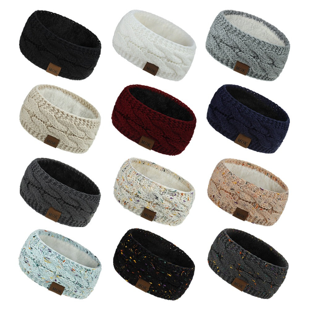 MOK New Hair Accessories Autumn and Winter Plush Woolen Knitted Hair Band Sports Headband Ear Protector 12 Color