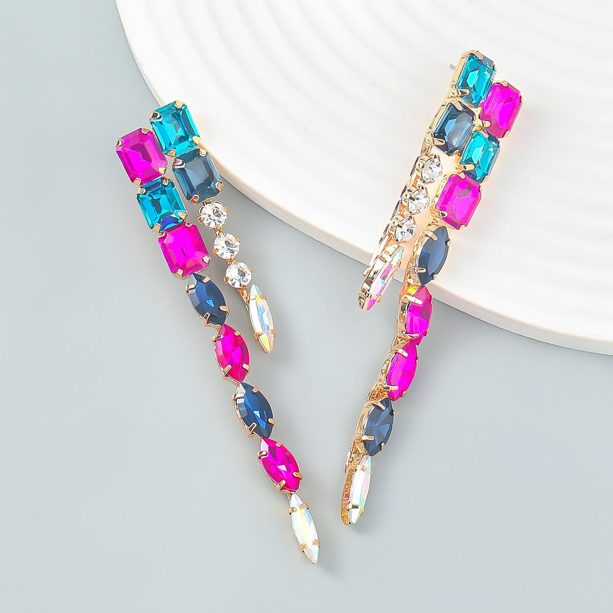 Fashion Color Diamond Series Alloy Inlaid Diamond Double layer Geometric Long Earrings Women's Earrings