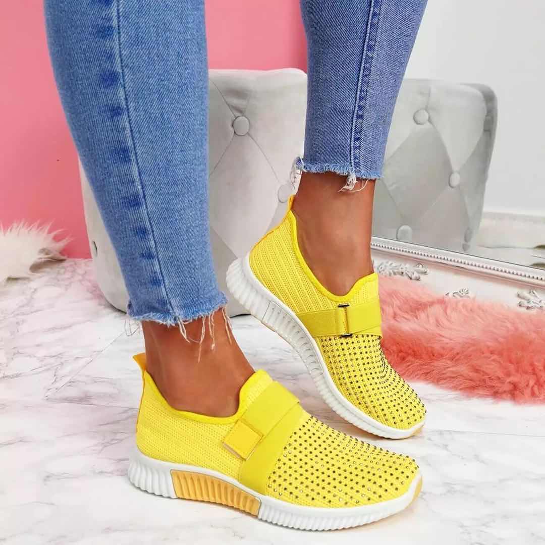 Zapatillas de deporte para mujer, nuevas, con brillantes diamantes de imitación, zapatos para mujer, sin cordones, suela cómoda, para correr y caminar, zapatos deportivos planos para mujer 