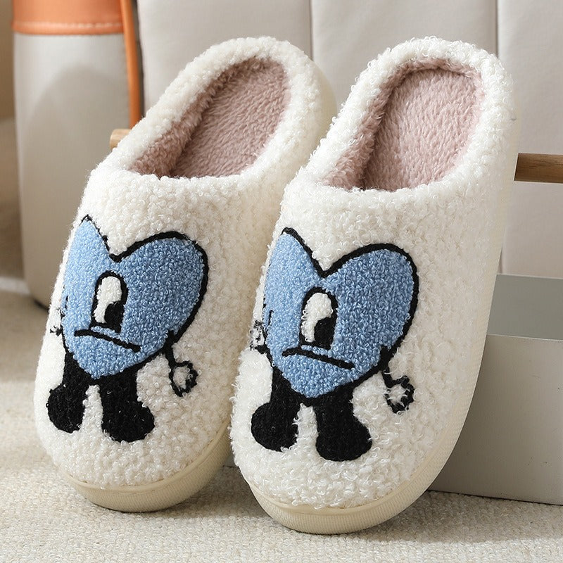 Zapatillas de algodón para parejas de otoño e invierno, versión coreana, adorables zapatillas de suela gruesa con dibujos animados para el hogar 